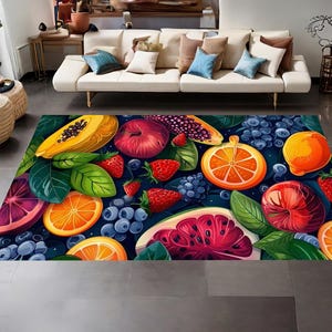 Fruit Rug, Kitchen Rug, Home Decor, Modern Rug, Colorful Rug, Decor Area, Non Slip