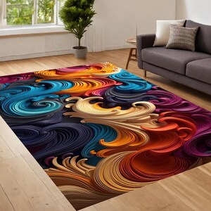 Colorful Rug, Kitchen Rug, Colorful Desing Carpet, Modern Rug, Abstract Rug, Salon Decor, Rugs For Living Room, Home Decor Rug, Non Slip