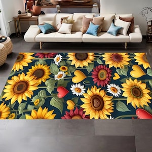 Sunflower Rug, Flower Rug, Floral Rug, Modern Rug,Botanical Rug, Colorful Carpet, Home Decor Rug, Garden Rug, Non Slip