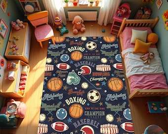 Sports Rug, Sport Balls Rug, Baseball Rug, Football Rug, Basketball Rug, Balls Rug, Rugs For Kids Room, Sports Room Rug, Soccer Rug,Non Slip