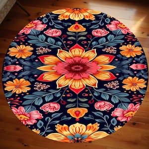 Tappeto rotondo a fiori, tappeto rotondo floreale, tappeto astratto, tappeti per soggiorno, tappeto botanico, tappeto colorato, tappeto rotondo, tappeto da giardino, antiscivolo