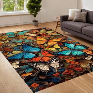 Butterfly Rug, Colorful Butterfly Rug, Abstract Rug, Rugs For Living Room, Animal Rug, Colorful Carpet, Home Decor Rug, Garden Rug, Non Slip