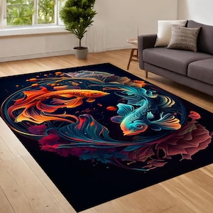 Japanese Koi Fish Rug, Japanese Rug, Koi Fish Rug, Koi Rug,Fish Patterned Rug, Area Rug, Living Room Rug, Colorful Rug,Bedroom Rug, Non Slip