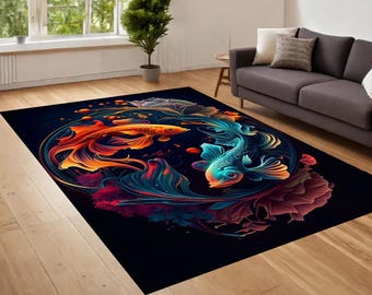 Japanese Koi Fish Rug, Japanese Rug, Koi Fish Rug, Koi Rug,Fish Patterned Rug, Area Rug, Living Room Rug, Colorful Rug,Bedroom Rug, Non Slip