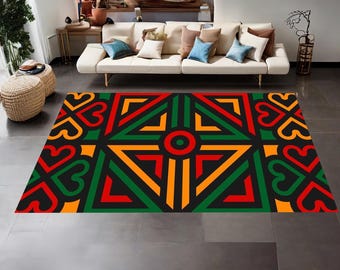 African Themed Rug, African Rug, African Bohemian Style Area Rug, Ethnic Rug, Artwork Rug, Home Decor Rug, Non Slip, Washable