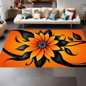 Sunflower Rug, Flower Rug, Floral Rug, Modern Rug,Botanical Rug, Colorful Carpet, Home Decor Rug, Garden Rug, Non Slip