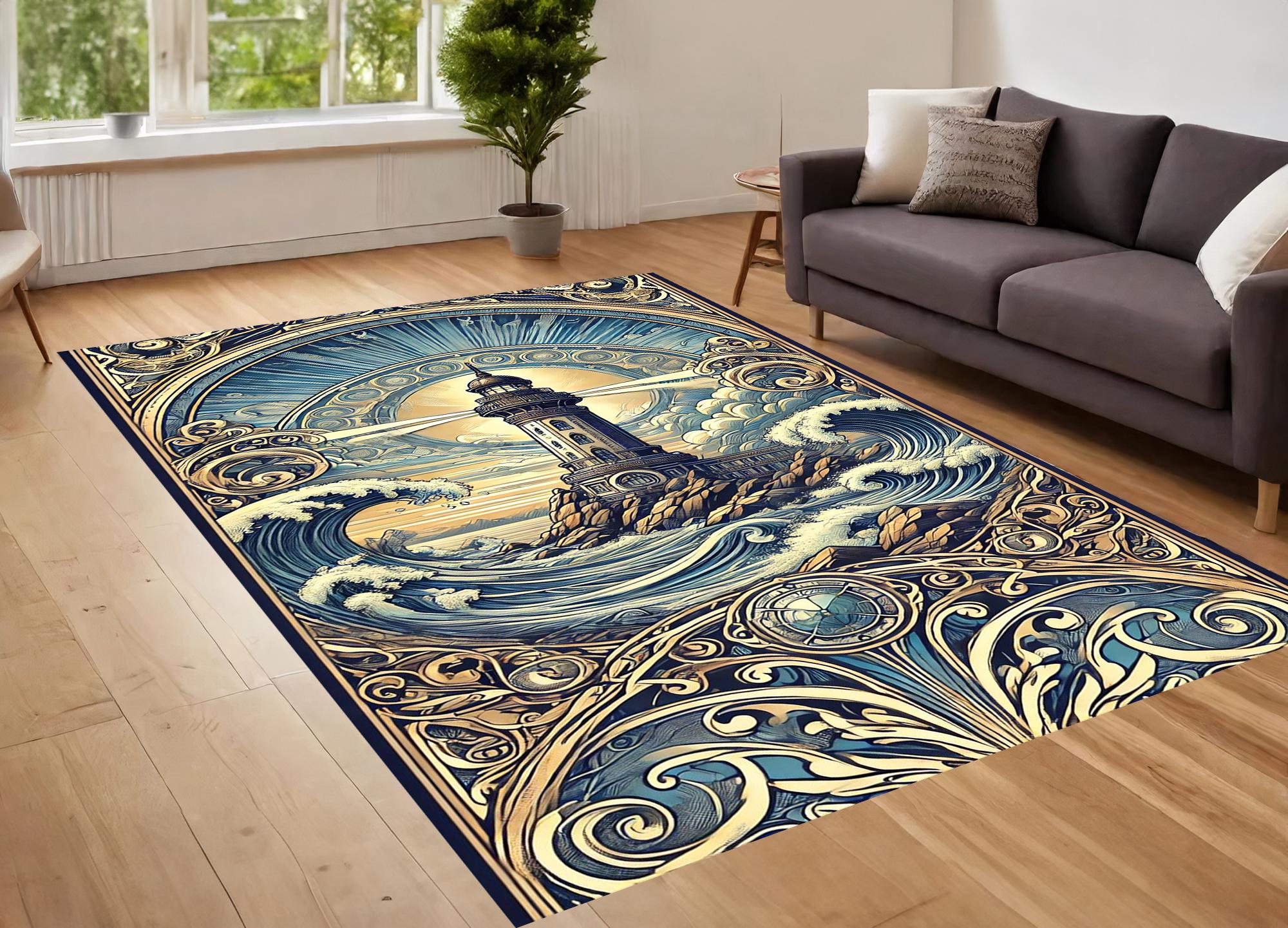 Lighthouse Rug, Modern Art Rug, Artistically Designed Rug, Kids Room ...