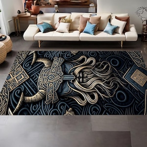 Viking Decor Rug, Scandinavian Rug, Norse Mythology Rug, Viking Patterned Rug, Nordic Rug, Area Decor, Rugs For Living Room, Non Slip