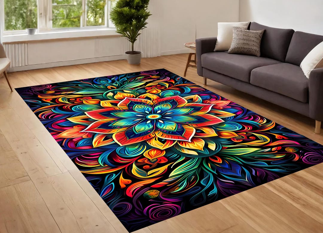 Colorful Floral Rug, Flower Patterned Rug, Floral Rug, Colorful Desing ...