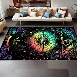 Compass Rug, Colorful Sailor Compass Rug, Living Room Rug, Teen Room Rug, Area Decor, Desing Rug, Non Slip