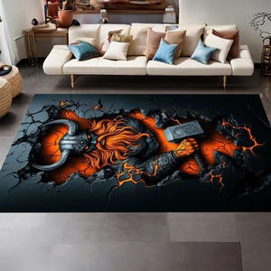 Thor Rug, Viking Decor Rug, Scandinavian Rug, Norse Mythology Rug, Viking Patterned Rug, Nordic Rug, Area Decor, Non Slip