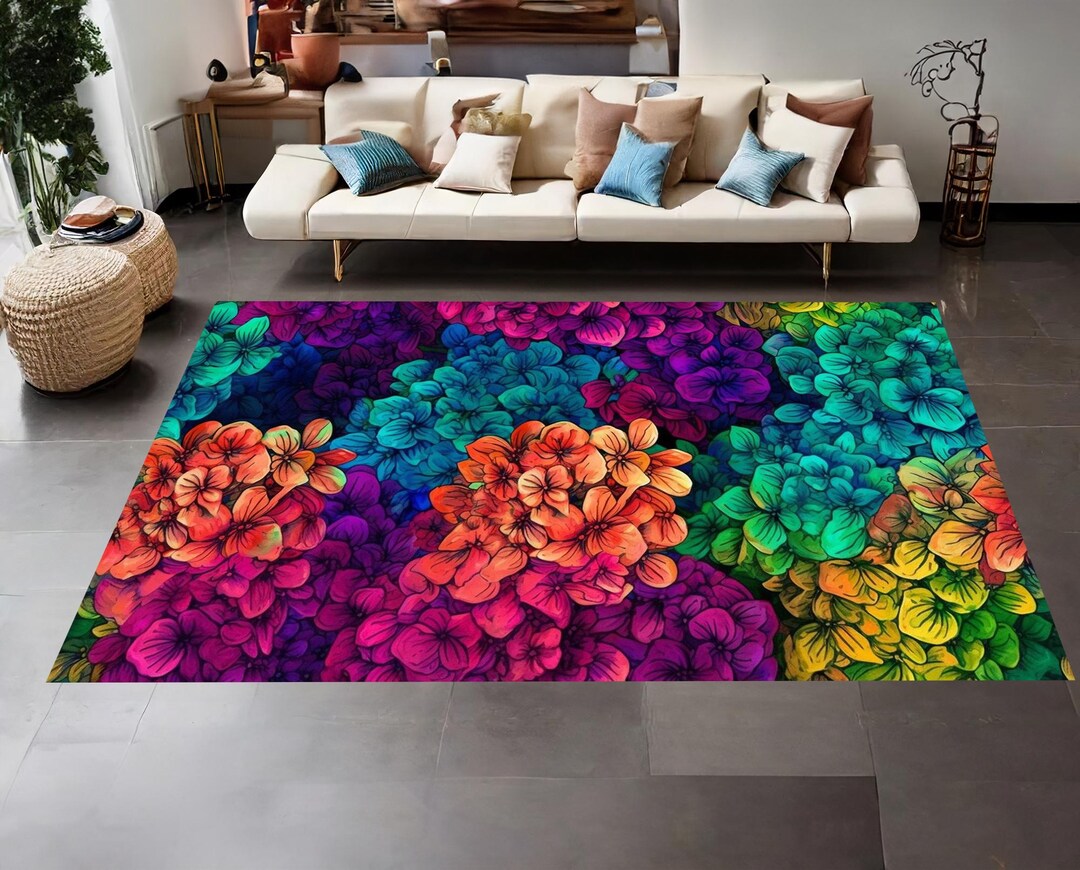Colorful Flower Rug, Flower Rug, Floral Rug, Abstract Rug, Modern Rug ...