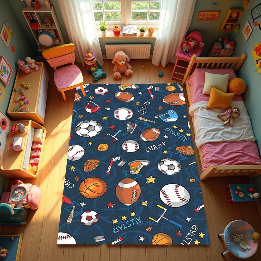 Ball Rug Rugug Sports Rug, Sport Balls Rug, Baseball Rug, Football Rug, Basketball Rug ...