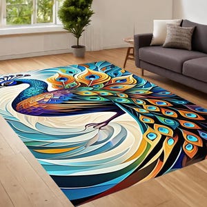 Peacock Rug, Colorful Animal Rug, Peacock Patterned Rug, Animal Rug ...