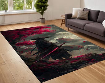 Samurai Rug, Japanese Themed Rug, Japanese Samurai Rug, Japanese Warrior Rug, Home Decor, Japanese Decor Rug, Non Slip