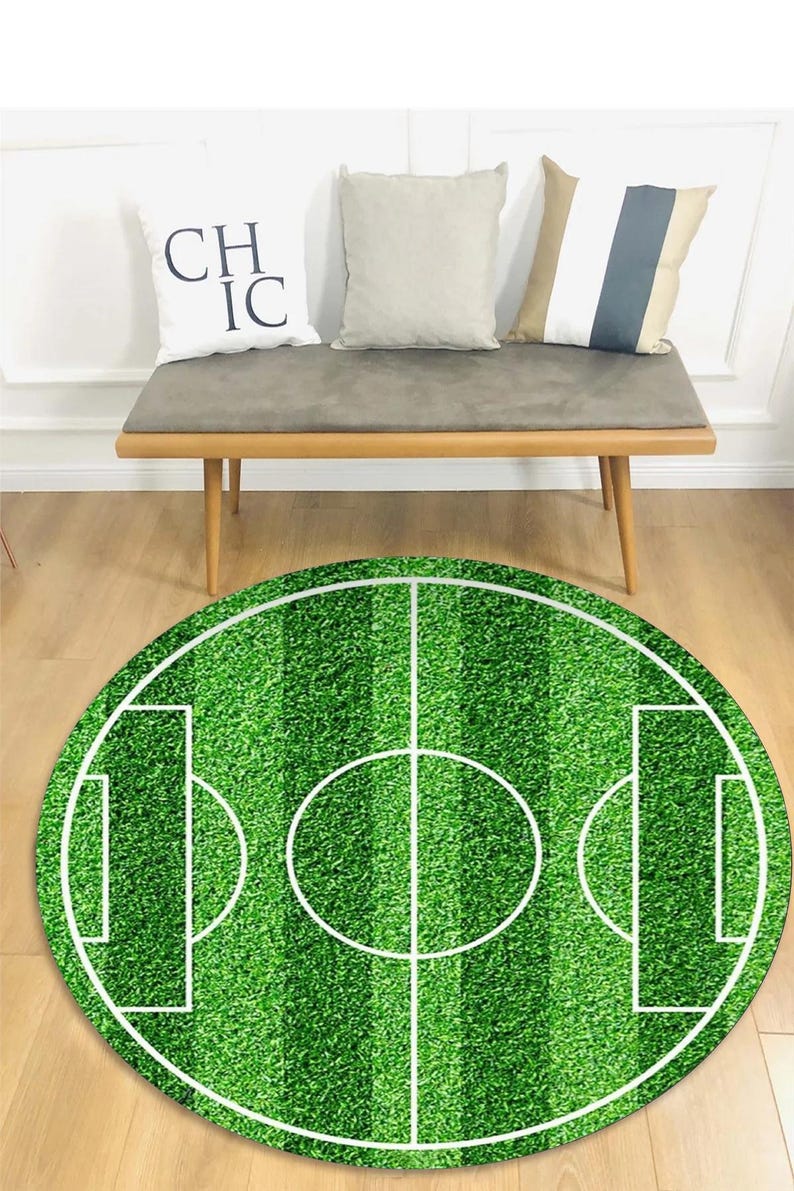 Neutral Sports Rug Football Round Rug, Football Field Rug, Sports Rug, Rugs for Kids Room ...