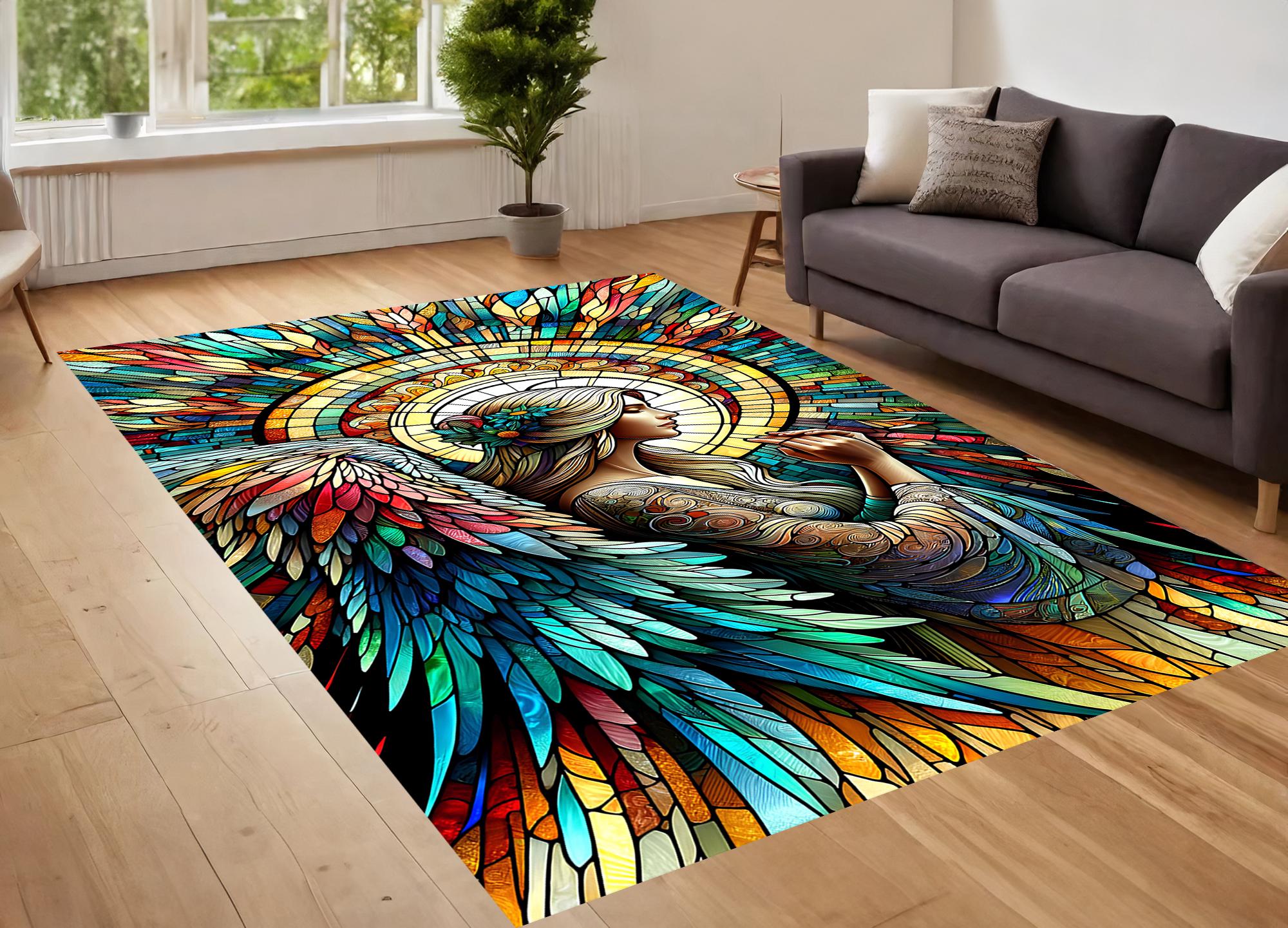 ラグ・カーペット Angeles religious painting rug blanket Angel Portrait Rug, Peaceful Rug, Angel Rug, Art Rug, Bohemian