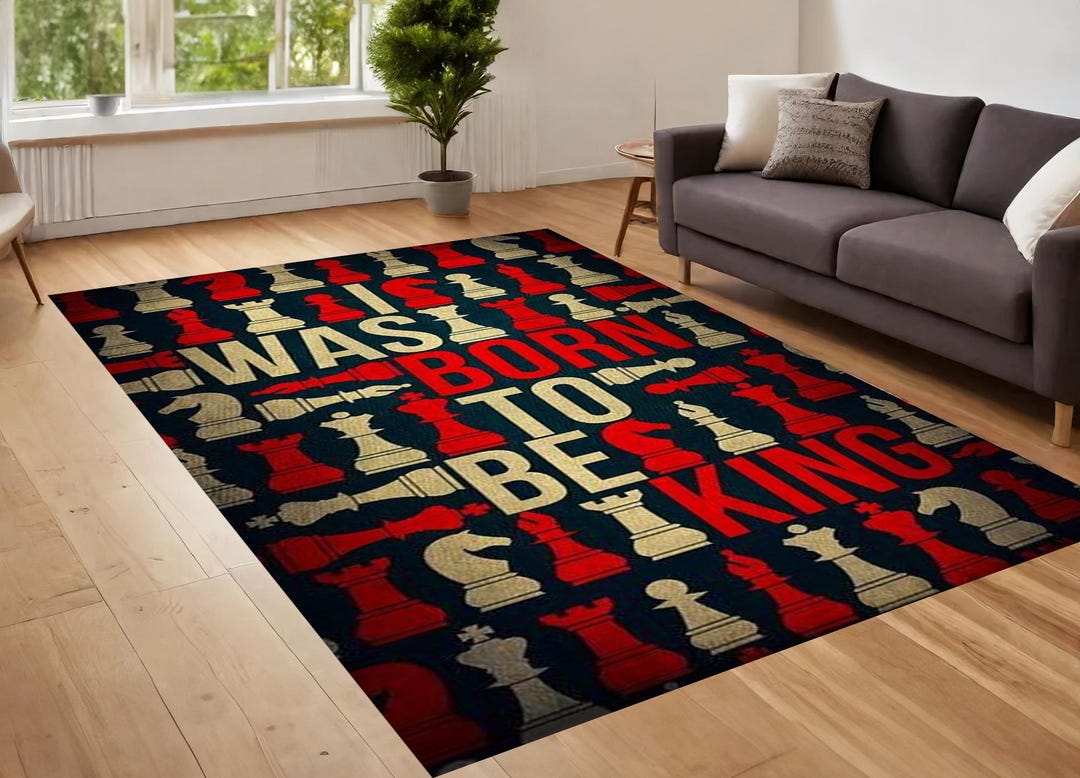 Chess Rug, Chess Patterned Rug, Born the King Rug, Salon Decor, Rugs ...