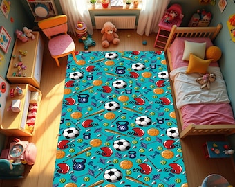 Sports Rug, Sport Balls Rug, Baseball Rug, Football Rug, Basketball Rug, Balls Rug, Rugs For Kids Room, Sports Room Rug, Soccer Rug,Non Slip