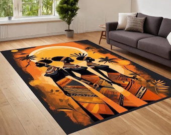 African Women Rug, African Rug, African Woman Portrait Bohemian Style Area Rug, Ethnic Rug, Artwork Rug, Home Decor Rug, Non Slip, Washable