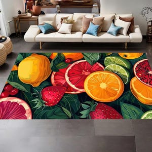 Fruit Rug, Kitchen Rug, Home Decor, Modern Rug, Colorful Rug, Decor Area, Non Slip