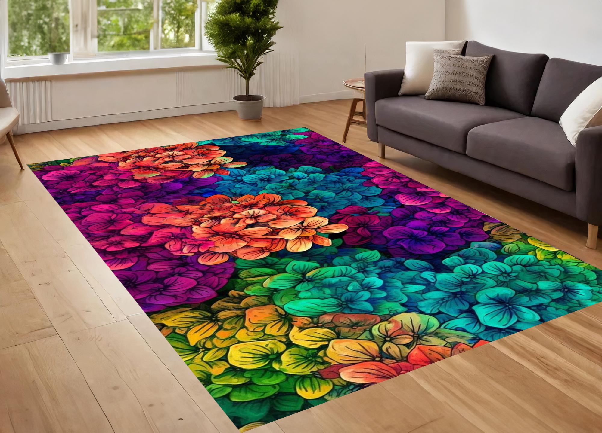 Rich Flower Rugs Colorful Flower Rug, Flower Rug, Floral Rug, Abstract Rug, Modern Rug ...