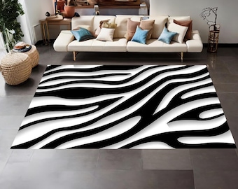 Zebra Rug, Zebra Pattern Rug, Zebra Skin Rug, Modern Art Rug, Kitchen Rug, Salon Decor, Rugs For Living Room, Home Decor Rug, Non Slip
