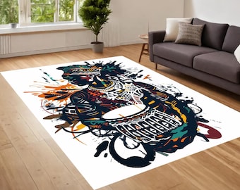 African Woman Rug, African Rug, African Woman Portrait Bohemian Style Area Rug, Ethnic Rug, Artwork Rug, Home Decor Rug, Non Slip, Washable