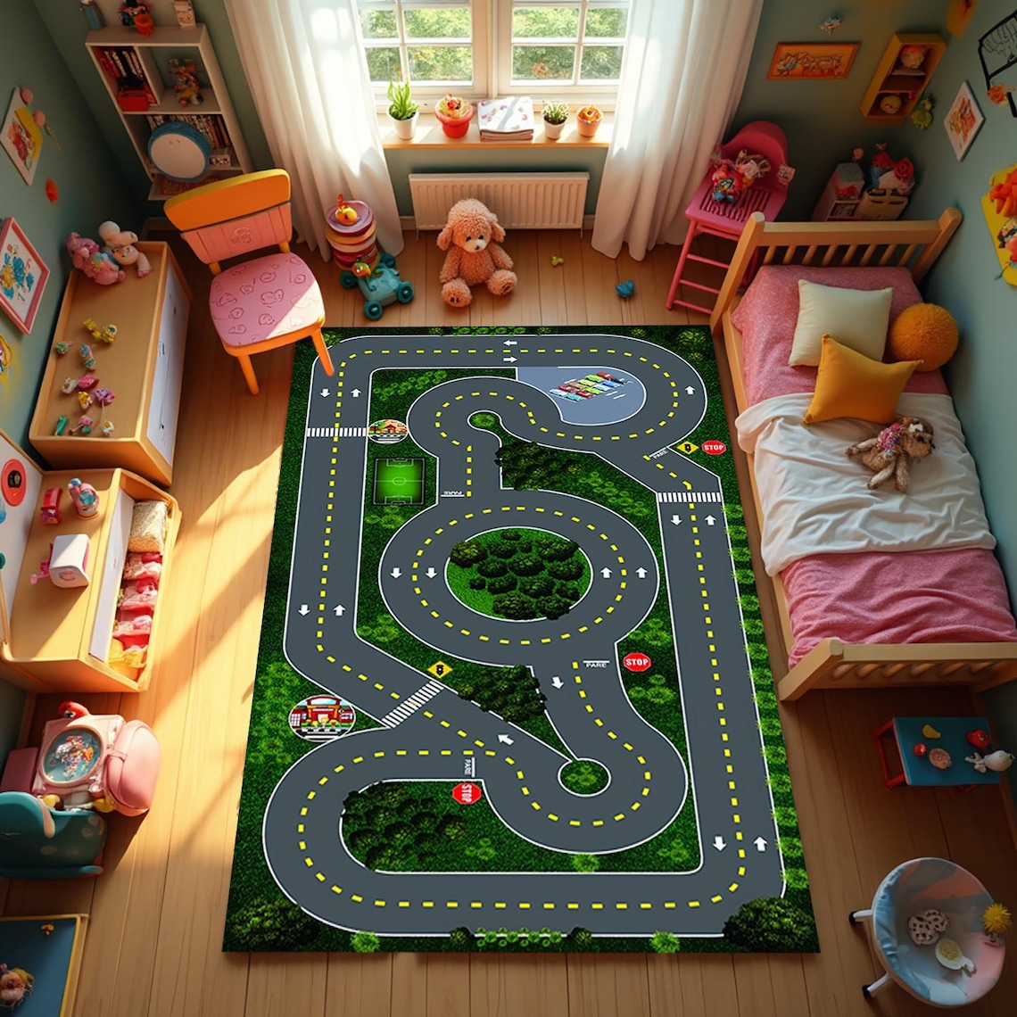 Seamless Racetrack Rug Race Track, Race Track Rug, Racing Car Rug, Rugs for Kids Room, Kids ...