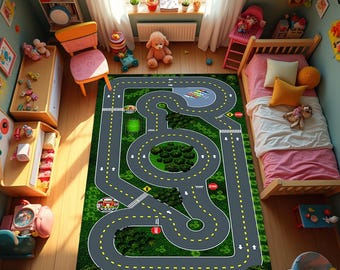 Race Track, Race Track Rug, Racing Car Rug, Rugs For Kids Room, Kids Room Rug, Race Map Rug, Traffic Rug, Non Slip