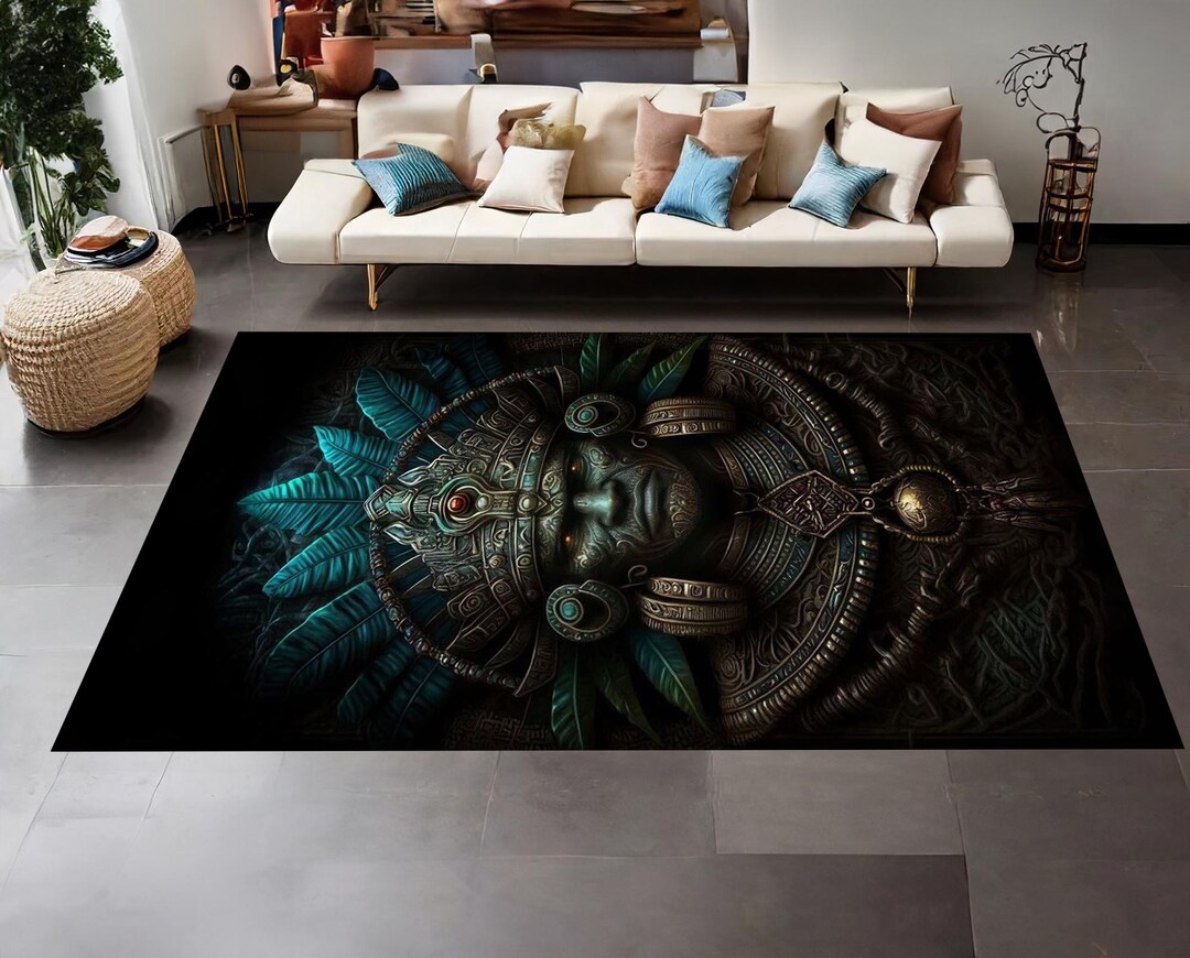 Aztec Man Rug, Mexican Rug, Aztec Man Portrait Bohemian Style Area Rug ...
