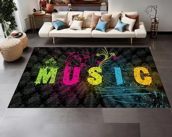 Music Lovers Rug, Music Rug, İconic Rug Rock And Roll, Cool Rug,Rock Music Rug,Black Theme Rock Rug, Teen Room Rug, Area Decor Rug, Non Slip
