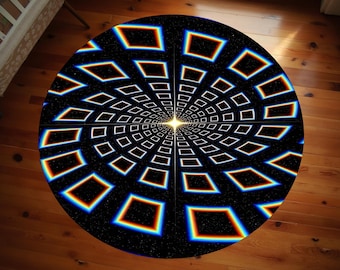 Optical Illusion, Illusion Round Rug, Vortex Illusion Rug, Abstract Rug, Salon Decor, Colorful Carpet, Round Rug, Non Slip