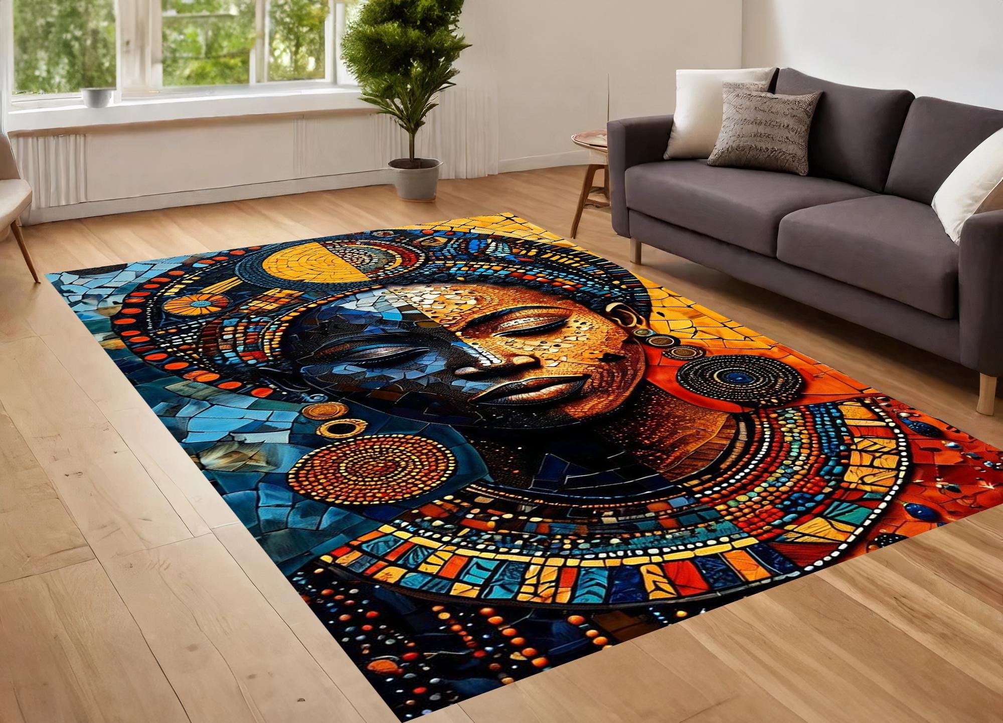 African Woman Rug, African Rug, African Woman Portrait Bohemian Style ...