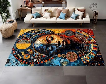 African Woman Rug, African Rug, African Woman Portrait Bohemian Style Area Rug, Ethnic Rug, Artwork Rug, Home Decor Rug, Non Slip, Washable