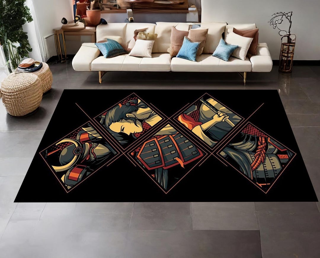 Samurai Rug, Japanese Themed Rug, Japanese Samurai Rug, Japanese ...
