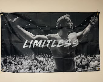 Schwarzenegger Affiche illimitée 3x5 drapeau Gym Motivation Affiche de remise en forme Durable Cool tapisserie homme des cavernes décoration murale