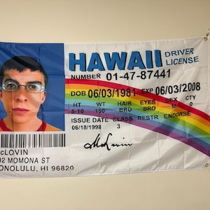 Mclovin ID Flag Fake Driver License 3x5 ft Mclovin Tapestry, Polyester with 4 Brass Grommets, Mc Loving Funny flags Poster for College Dorm