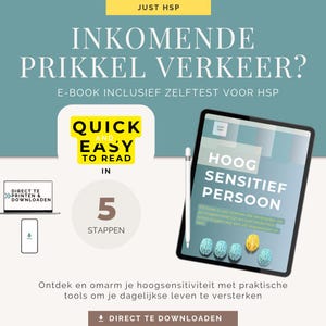 Op de afbeelding: Een blauwe en gele ebook-omslag met de titel "Hoog Sensitief Persoon" en de tekst "Ontdek en omarm je hoogsensitiviteit met praktische tools om je dagelijkse leven te versterken".