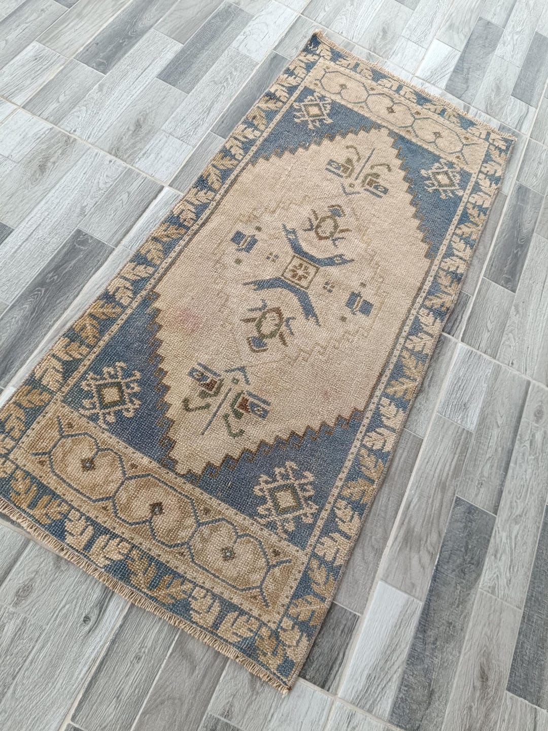 Mini Turkish Oushak Rug: Beige Cotton Wool Bath Mat (1.7x2.11 Ft) - Etsy