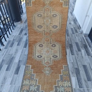 Teppich 100x250, Vintage Oushak Teppich, Brauner Teppich, Handgemachter Wollteppich, Boho Deko, Küchenteppich 700x2200.