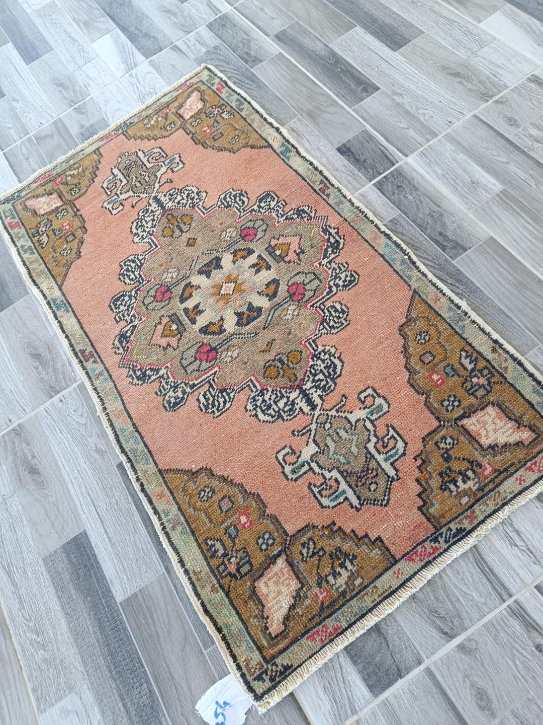 Peachy Rustic Rug Handwoven Cotton Wool Rug: Peachy Pink Ethnic Entryway (1'10