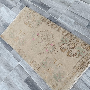 2x3 beige brown turkish small Rug, 2x3 handmade vintage rug, oushak small rug, kitchen, bathroom, kids, entryway mat, home Decor 1.7x2.11Ft