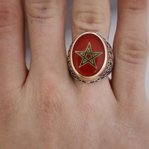 Moroccan Flag Ring, 925 Sterling Silver Men Ring We Do All Country Flags Morocco Flag Africa Continent Arabic Flag Red Green Star Flag