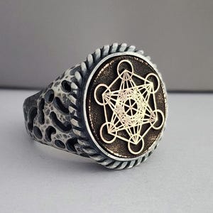 Metatron Silver Ring - Sterling Silver - Silver Metatron&#39;s Ring - Sacred Geometry Spiritual - Sacred Geometry - For Men Women