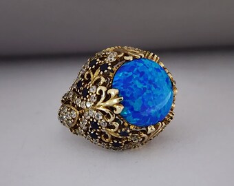 Dainty Opal  Promise Ring, Vintage Blue Opal  Ring, Vintage Filigree Ring, Filigree Opal Engagement Ring, Delicate Ring, Valentine Gift