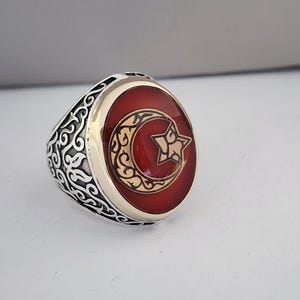 Turkish Flag Ring, 925 Sterling Silver Men Ring We Do All Country Flags Morocco Flag Africa Continent Arabic Flag Moon and  Star Flag