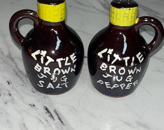vintage set of "Little Brown Jug" salt and pepper shakers, likely from Japan