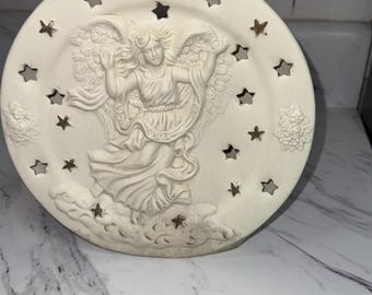 light-up ceramic angel plate or candle holder