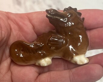 Vintage Ceramic Dragon Figurine Hand-Painted Brown &White Collectible Ifz